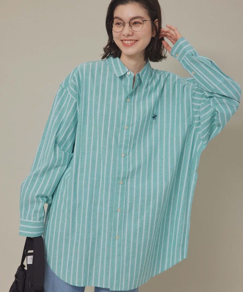 BEVERLY HILLS POLO CLUB（ビバリーヒルズポロクラブ）の「【BEVERLY HILLS POLO CLUB】オーバーシャツ（シャツ/ブラウス・レディース・ベージュ系その他/ブルー系その他4/サックスブルー/ライトグリーン・38）」の3枚目の写真