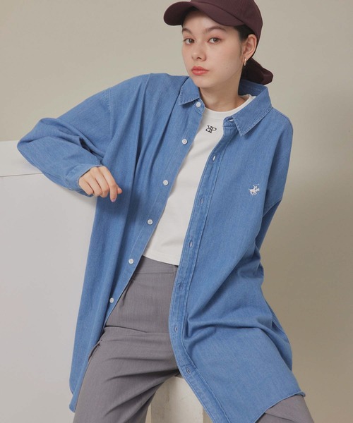 BEVERLY HILLS POLO CLUB（ビバリーヒルズポロクラブ）の「【BEVERLY HILLS POLO CLUB】オーバーシャツ（シャツ/ブラウス・レディース・ベージュ系その他/ブルー系その他4/サックスブルー/ライトグリーン・38）」の21枚目の写真