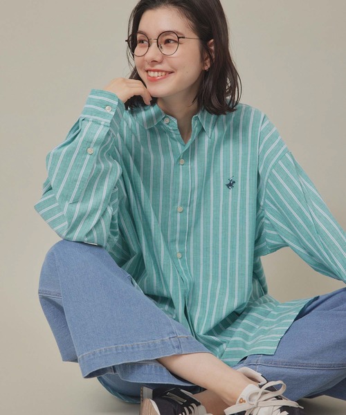 BEVERLY HILLS POLO CLUB（ビバリーヒルズポロクラブ）の「【BEVERLY HILLS POLO CLUB】オーバーシャツ（シャツ/ブラウス・レディース・ベージュ系その他/ブルー系その他4/サックスブルー/ライトグリーン・38）」の9枚目の写真