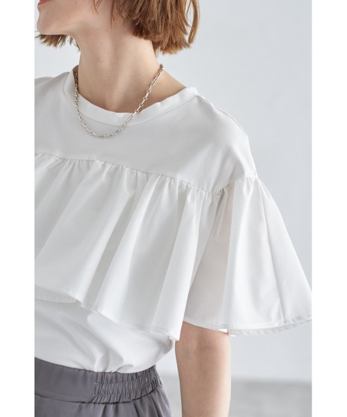 &. NOSTALGIA（アンドドットノスタルジア）の「フリルドッキングカットソー（Tシャツ/カットソー・レディース・グリーン/ブルー/オフホワイト/ブラック/オレンジ/カーキ/サックスブルー・M）」の2枚目の写真