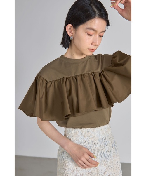 &. NOSTALGIA（アンドドットノスタルジア）の「フリルドッキングカットソー（Tシャツ/カットソー・レディース・グリーン/ブルー/オフホワイト/ブラック/オレンジ/カーキ/サックスブルー・M）」の3枚目の写真