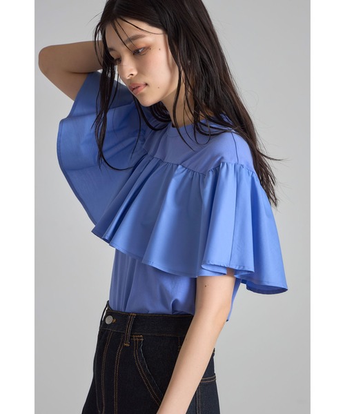 &. NOSTALGIA（アンドドットノスタルジア）の「フリルドッキングカットソー（Tシャツ/カットソー・レディース・グリーン/ブルー/オフホワイト/ブラック/オレンジ/カーキ/サックスブルー・M）」の5枚目の写真