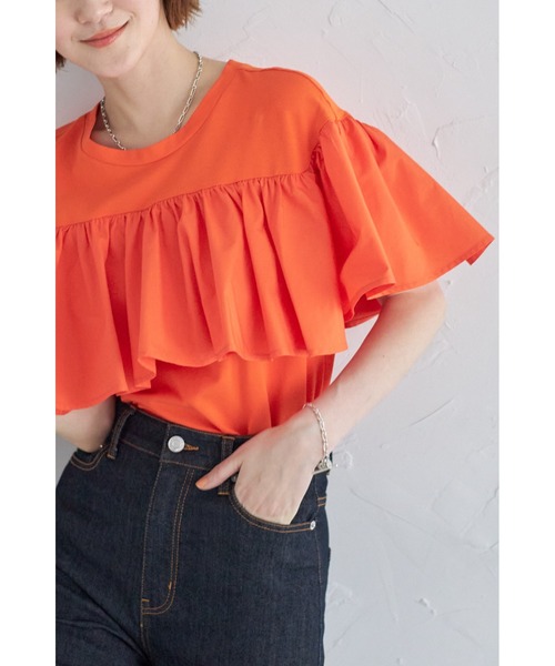 &. NOSTALGIA（アンドドットノスタルジア）の「フリルドッキングカットソー（Tシャツ/カットソー・レディース・グリーン/ブルー/オフホワイト/ブラック/オレンジ/カーキ/サックスブルー・M）」の7枚目の写真