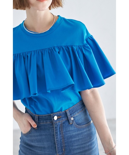 &. NOSTALGIA（アンドドットノスタルジア）の「フリルドッキングカットソー（Tシャツ/カットソー・レディース・グリーン/ブルー/オフホワイト/ブラック/オレンジ/カーキ/サックスブルー・M）」の6枚目の写真