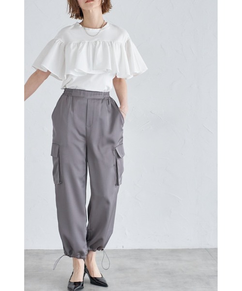 &. NOSTALGIA（アンドドットノスタルジア）の「フリルドッキングカットソー（Tシャツ/カットソー・レディース・グリーン/ブルー/オフホワイト/ブラック/オレンジ/カーキ/サックスブルー・M）」の17枚目の写真