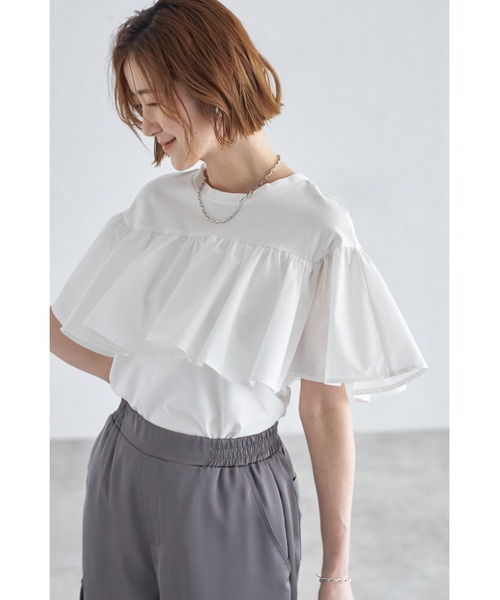 &. NOSTALGIA（アンドドットノスタルジア）の「フリルドッキングカットソー（Tシャツ/カットソー・レディース・グリーン/ブルー/オフホワイト/ブラック/オレンジ/カーキ/サックスブルー・M）」の16枚目の写真