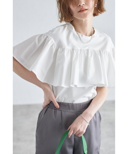 &. NOSTALGIA（アンドドットノスタルジア）の「フリルドッキングカットソー（Tシャツ/カットソー・レディース・グリーン/ブルー/オフホワイト/ブラック/オレンジ/カーキ/サックスブルー・M）」の14枚目の写真