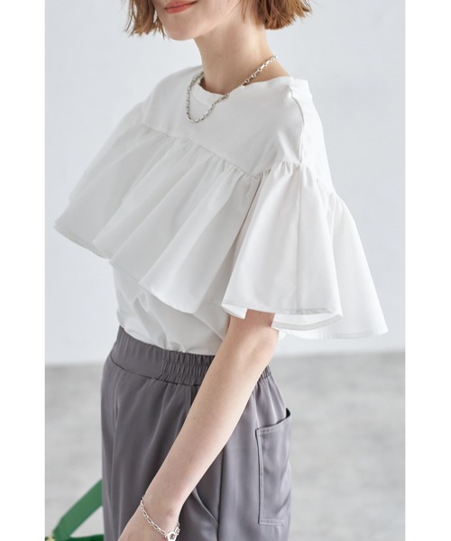 &. NOSTALGIA（アンドドットノスタルジア）の「フリルドッキングカットソー（Tシャツ/カットソー・レディース・グリーン/ブルー/オフホワイト/ブラック/オレンジ/カーキ/サックスブルー・M）」の15枚目の写真