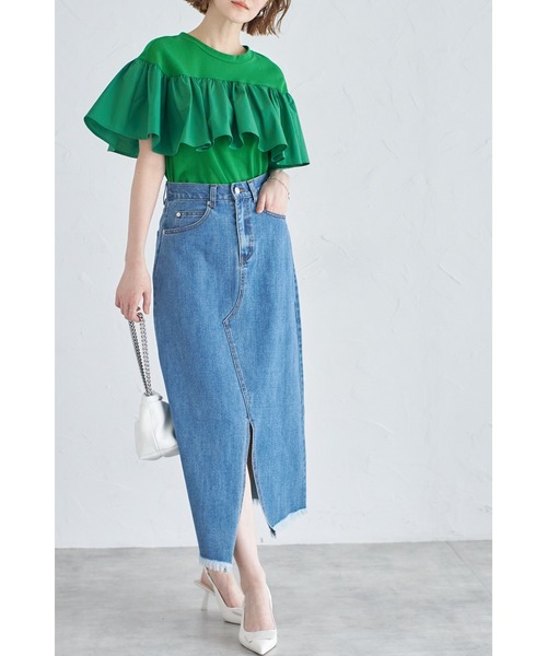 &. NOSTALGIA（アンドドットノスタルジア）の「フリルドッキングカットソー（Tシャツ/カットソー・レディース・グリーン/ブルー/オフホワイト/ブラック/オレンジ/カーキ/サックスブルー・M）」の20枚目の写真