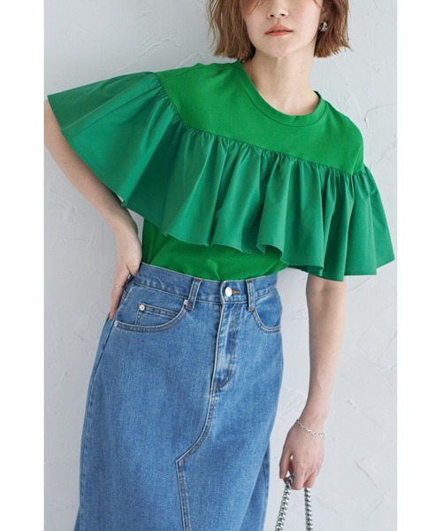 &. NOSTALGIA（アンドドットノスタルジア）の「フリルドッキングカットソー（Tシャツ/カットソー・レディース・グリーン/ブルー/オフホワイト/ブラック/オレンジ/カーキ/サックスブルー・M）」の18枚目の写真