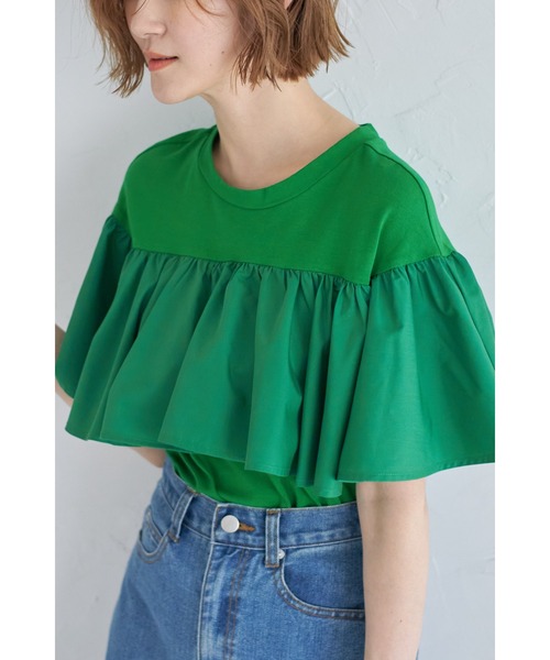 &. NOSTALGIA（アンドドットノスタルジア）の「フリルドッキングカットソー（Tシャツ/カットソー・レディース・グリーン/ブルー/オフホワイト/ブラック/オレンジ/カーキ/サックスブルー・M）」の19枚目の写真