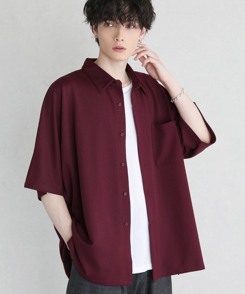 ETELIO(エテリオ)の「梨地ドルマンスリーブ半袖シャツ(シャツ/ブラウス・メンズ・ワイン/ブルーグリーン/ブラック/ホワイト/ダークグリーン/チャコール・L/S/M/XS)」の6枚目の写真