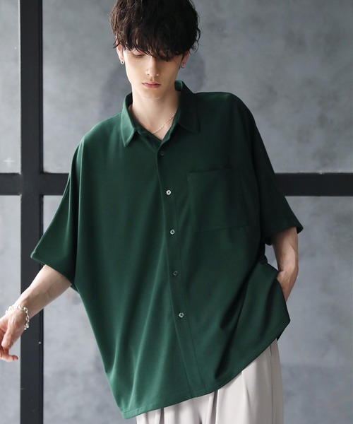 ETELIO(エテリオ)の「梨地ドルマンスリーブ半袖シャツ(シャツ/ブラウス・メンズ・ワイン/ブルーグリーン/ブラック/ホワイト/ダークグリーン/チャコール・L/S/M/XS)」の4枚目の写真