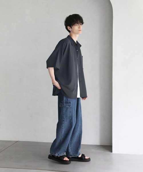 EPRIS FANME 半袖シャツ 紫系 梨地ドルマンスリーブ半袖シャツ（シャツ/ブラウス）｜ETELIO