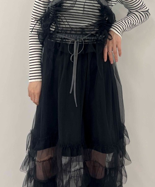 byYOUANCE(バイユアンス)の「2WAYチュールフリルスカートワンピ(ワンピース・レディース・ブラック/ナチュラル/グレー・FREE)」の12枚目の写真