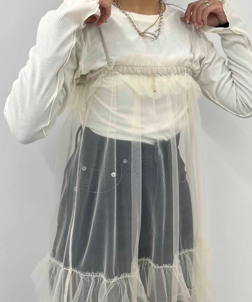 byYOUANCE(バイユアンス)の「2WAYチュールフリルスカートワンピ(ワンピース・レディース・ブラック/ナチュラル/グレー・FREE)」の5枚目の写真