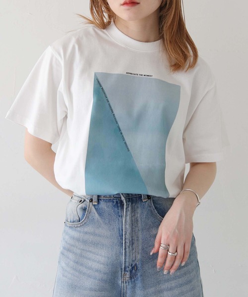 shemoshelly】WEB限定NEWニュアンスパネルロゴTシャツ（Tシャツ