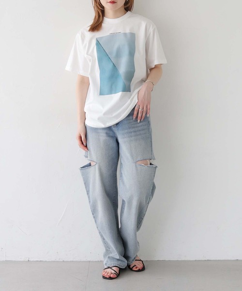 HER CLOSET（ハークローゼット）の「【HER CLOSET】WEB限定NEWニュアンスパネルロゴTシャツ WEB LIMITED NEW NUANCE PANEL LOGO T-SHIRT（Tシャツ/カットソー・レディース・ブラウン/チャコール/サックスブルー/グレイッシュベージュ・L/M/S）」の22枚目の写真