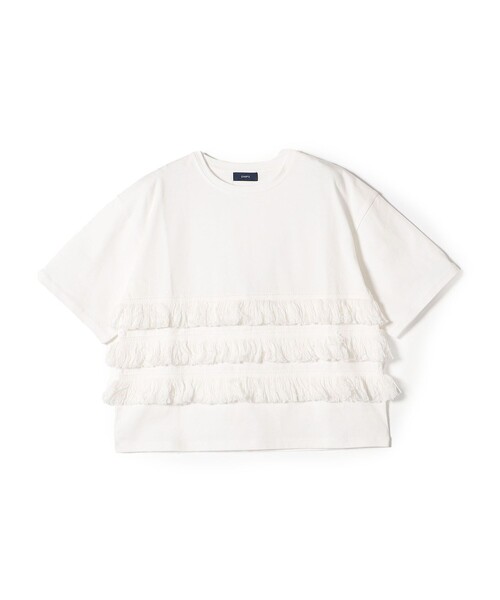 SHIPS（シップス）の「〈手洗い可能〉フリンジ デザイン ショート スリーブ TEE ◇（Tシャツ/カットソー・レディース・オフホワイト/ブラック/グリーン・ONE SIZE）」の4枚目の写真