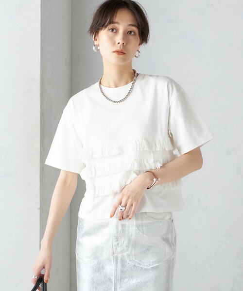 SHIPS（シップス）の「〈手洗い可能〉フリンジ デザイン ショート スリーブ TEE ◇（Tシャツ/カットソー・レディース・オフホワイト/ブラック/グリーン・ONE SIZE）」の14枚目の写真