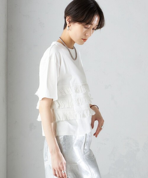 SHIPS（シップス）の「〈手洗い可能〉フリンジ デザイン ショート スリーブ TEE ◇（Tシャツ/カットソー・レディース・オフホワイト/ブラック/グリーン・ONE SIZE）」の15枚目の写真