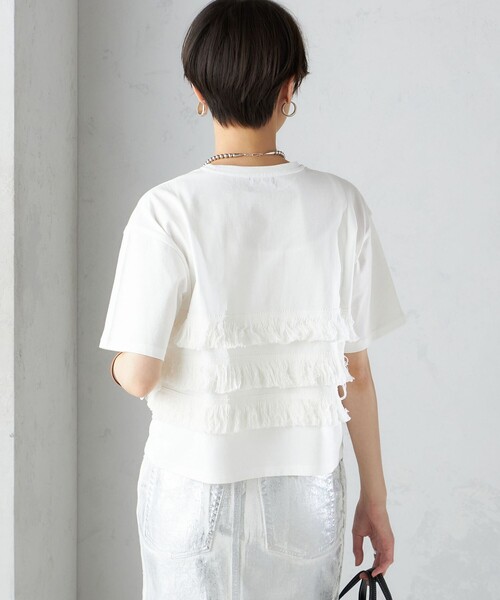 SHIPS（シップス）の「〈手洗い可能〉フリンジ デザイン ショート スリーブ TEE ◇（Tシャツ/カットソー・レディース・オフホワイト/ブラック/グリーン・ONE SIZE）」の16枚目の写真