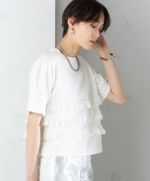SHIPS（シップス）の「〈手洗い可能〉フリンジ デザイン ショート スリーブ TEE ◇（Tシャツ/カットソー・レディース・オフホワイト/ブラック/グリーン・ONE SIZE）」の21枚目の写真
