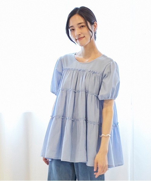 petit main LIEN（プティマインリアン）の「【スマイルシリーズ】楊柳チュニック（大人サイズ）（チュニック・レディース・ライトピンク/ライトブルー/イエロー・FREE）」の5枚目の写真