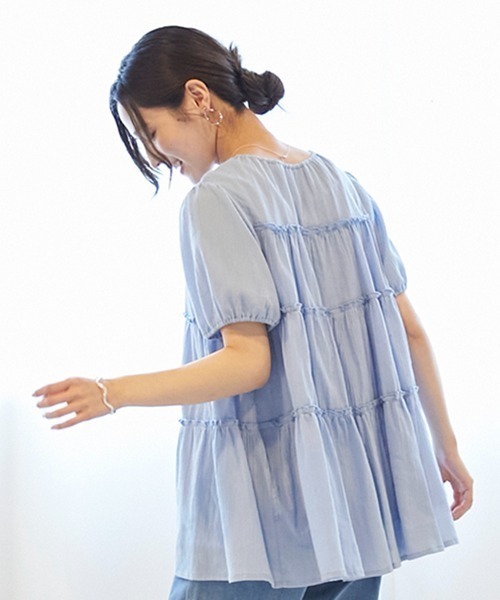 petit main LIEN（プティマインリアン）の「【スマイルシリーズ】楊柳チュニック（大人サイズ）（チュニック・レディース・ライトピンク/ライトブルー/イエロー・FREE）」の6枚目の写真