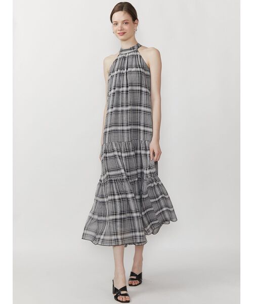 チェックホルターネックティアードワンピース（ワンピース  