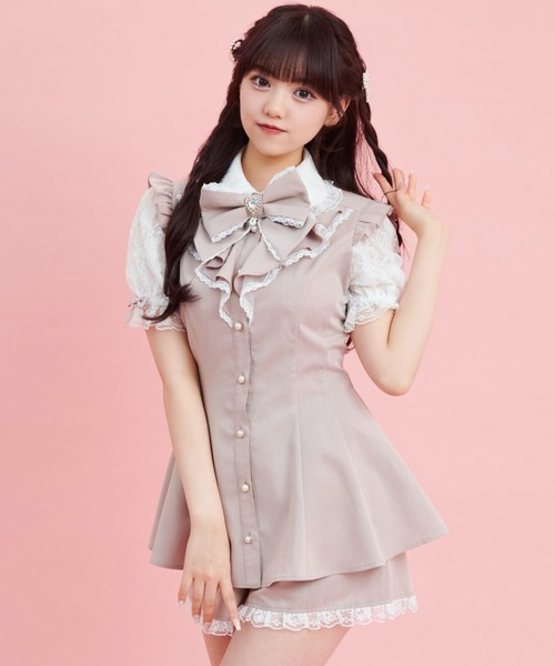 Secret Honey（シークレットハニー）の「レース袖ラッフル半袖セットアップ（セットアップ・レディース・ブラックミックス/ピンク/ブラック/ライトブルー・MEDIUM）」の9枚目の写真