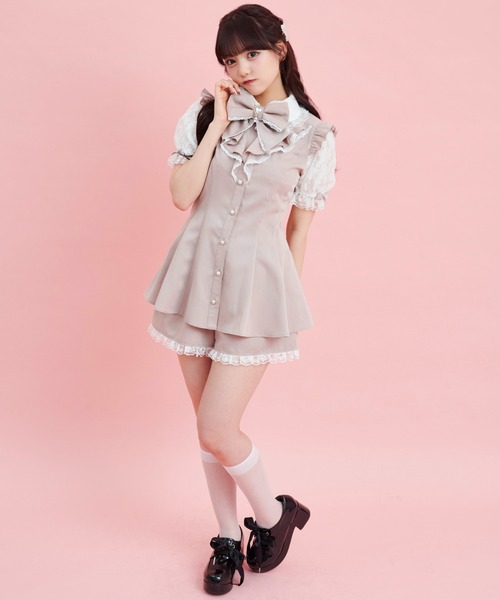 Secret Honey（シークレットハニー）の「レース袖ラッフル半袖セットアップ（セットアップ・レディース・ブラックミックス/ピンク/ブラック/ライトブルー・MEDIUM）」の8枚目の写真