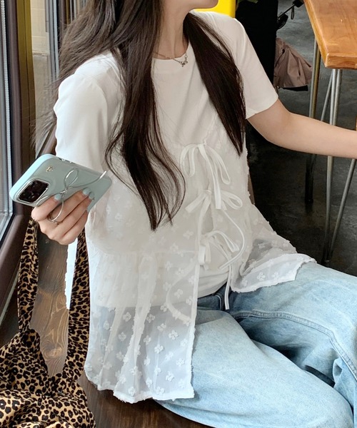 SpRay(スプレイ)の「花柄リボンキャミソール(キャミソール・レディース・ホワイト/ブラック・FREE)」の2枚目の写真