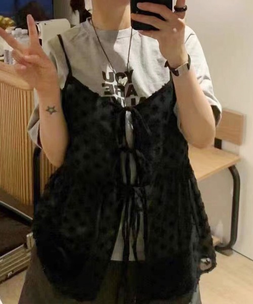 SpRay(スプレイ)の「花柄リボンキャミソール(キャミソール・レディース・ホワイト/ブラック・FREE)」の13枚目の写真
