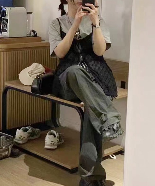 SpRay(スプレイ)の「花柄リボンキャミソール(キャミソール・レディース・ホワイト/ブラック・FREE)」の4枚目の写真