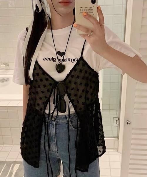 SpRay(スプレイ)の「花柄リボンキャミソール(キャミソール・レディース・ホワイト/ブラック・FREE)」の3枚目の写真