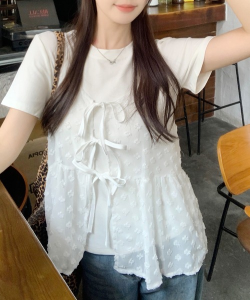 SpRay(スプレイ)の「花柄リボンキャミソール(キャミソール・レディース・ホワイト/ブラック・FREE)」の10枚目の写真