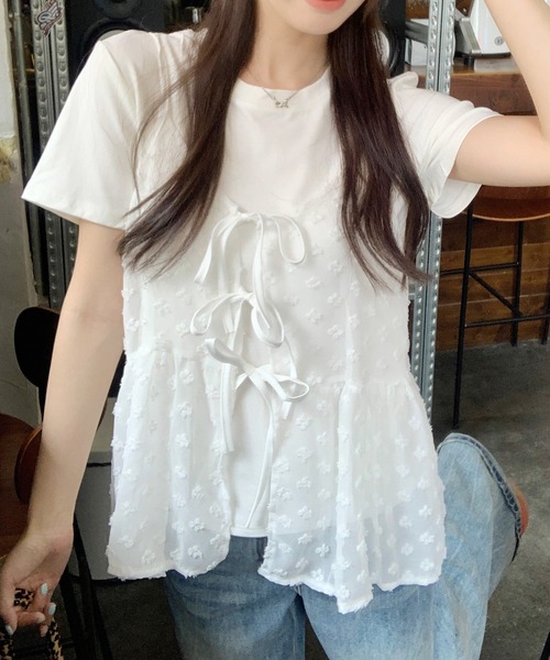 SpRay(スプレイ)の「花柄リボンキャミソール(キャミソール・レディース・ホワイト/ブラック・FREE)」の9枚目の写真