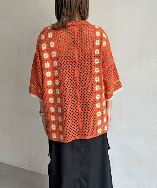 CPCM（シーピーシーエム）の「半袖クロシェニットポロシャツ（ニット/セーター・レディース・アイボリー/オレンジ/ブラック・SMALL/FREE）」の13枚目の写真
