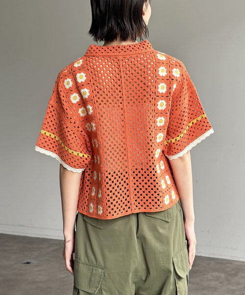 CPCM（シーピーシーエム）の「半袖クロシェニットポロシャツ（ニット/セーター・レディース・アイボリー/オレンジ/ブラック・SMALL/FREE）」の16枚目の写真