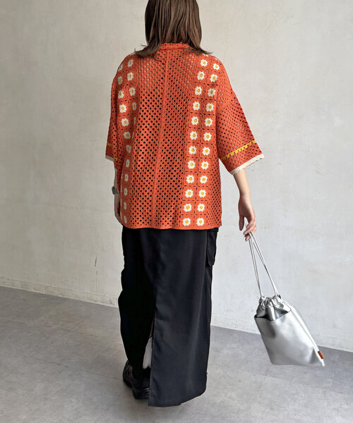 CPCM（シーピーシーエム）の「半袖クロシェニットポロシャツ（ニット/セーター・レディース・アイボリー/オレンジ/ブラック・SMALL/FREE）」の18枚目の写真