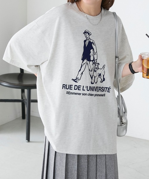 BONLECILL(ボンルシール)の「アソートフレンチDOGフロッキープリントオーバーTEE(Tシャツ/カットソー・レディース・オフホワイト/オートミール/チャコールグレー/クリーム・FREE)」の4枚目の写真