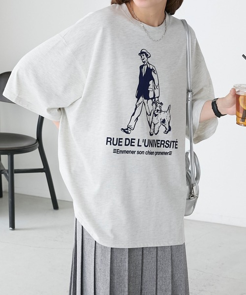 BONLECILL(ボンルシール)の「アソートフレンチDOGフロッキープリントオーバーTEE(Tシャツ/カットソー・レディース・オフホワイト/オートミール/チャコールグレー/クリーム・FREE)」の6枚目の写真