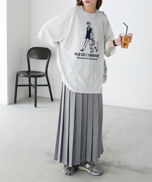 BONLECILL(ボンルシール)の「アソートフレンチDOGフロッキープリントオーバーTEE(Tシャツ/カットソー・レディース・オフホワイト/オートミール/チャコールグレー/クリーム・FREE)」の8枚目の写真