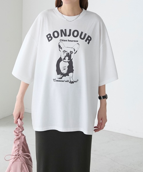 BONLECILL(ボンルシール)の「アソートフレンチDOGフロッキープリントオーバーTEE(Tシャツ/カットソー・レディース・オフホワイト/オートミール/チャコールグレー/クリーム・FREE)」の19枚目の写真