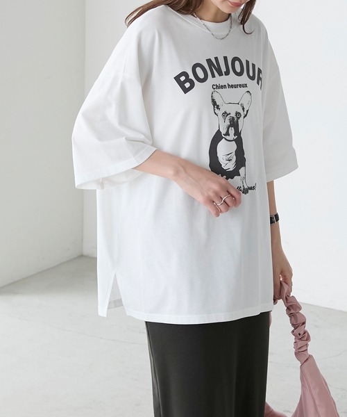 BONLECILL(ボンルシール)の「アソートフレンチDOGフロッキープリントオーバーTEE(Tシャツ/カットソー・レディース・オフホワイト/オートミール/チャコールグレー/クリーム・FREE)」の20枚目の写真