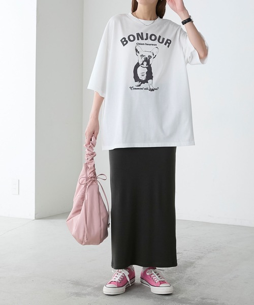 BONLECILL(ボンルシール)の「アソートフレンチDOGフロッキープリントオーバーTEE(Tシャツ/カットソー・レディース・オフホワイト/オートミール/チャコールグレー/クリーム・FREE)」の22枚目の写真