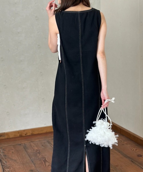 Per sist ence（パーシエンス）の「ツイル配色ステッチ ジャンパースカート／クルーネック ZIPデザイン ロング丈 ジャンスカ（ワンピース・レディース・ベージュ/ブラック/グレー・FREE）」の11枚目の写真
