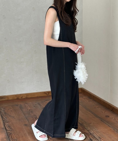 Per sist ence（パーシエンス）の「ツイル配色ステッチ ジャンパースカート／クルーネック ZIPデザイン ロング丈 ジャンスカ（ワンピース・レディース・ベージュ/ブラック/グレー・FREE）」の16枚目の写真