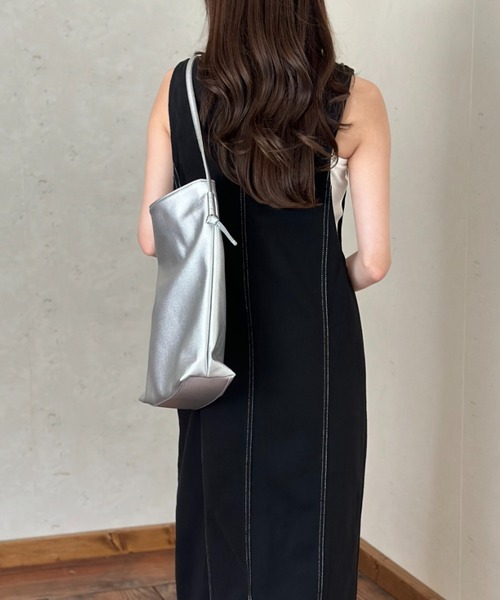 Per sist ence（パーシエンス）の「ツイル配色ステッチ ジャンパースカート／クルーネック ZIPデザイン ロング丈 ジャンスカ（ワンピース・レディース・ベージュ/ブラック/グレー・FREE）」の22枚目の写真